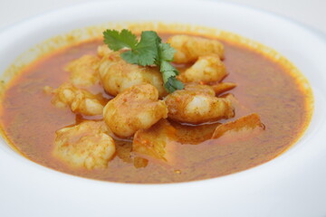 Close up view of Hong Kong and Thailand style cuisine Curry Shrimps meat Balls