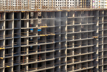 Fragment of an unfinished building. Construction site