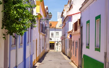 Acrylic prints Narrow Alley Picturesque street in Lagos, Portugal : colorful painted houses of the narrow alley way. 