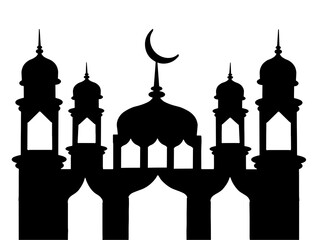 Greeting card with mosques.  Vector illustration of a Muslim Mosque Silhouette.