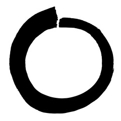 Black line forming a circle. Black paitbrush stroke. Sign of zero. Artistic circle background