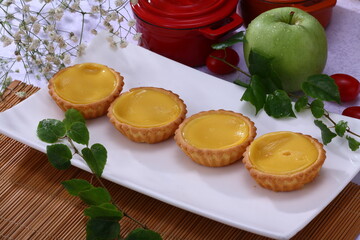 Close up of a typical Cantonese and Hong Kong dessert Egg tart