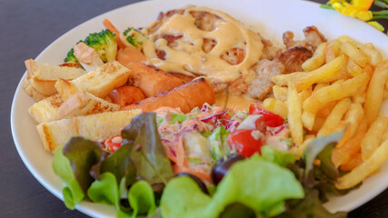 Steak Salad and French fried