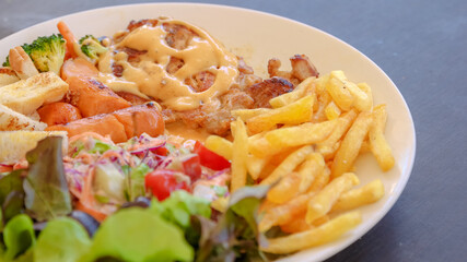 Steak Salad and French fried