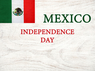 Mexican Flag. Beautiful greeting card. Close-up, view from above. National holiday concept. Congratulations for family, relatives, friends and colleagues