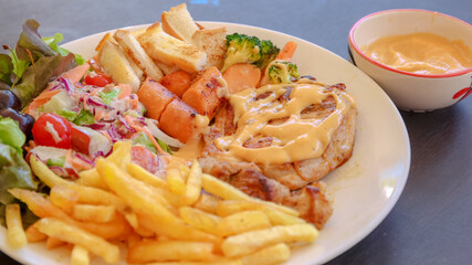 Steak Salad and French fried