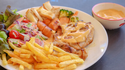 Steak Salad and French fried