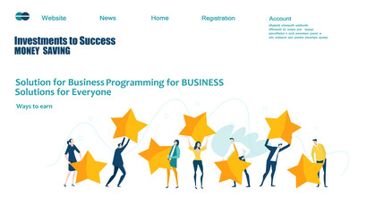 Modern flat design concept website or app page. Financial services, banking, strategic planning, development, business solutions, consulting, market research, teamwork, data analyse, support, security