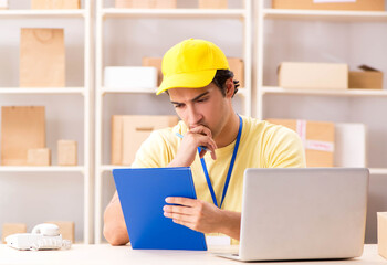 Handsome contractor working in box delivery relocation service
