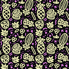 Hand drawn seamless pattern with pineapple elements. Creative vector texture with pineapple