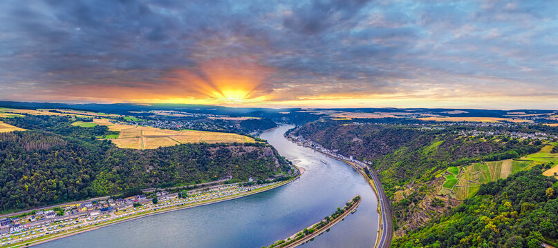 view from the loreley at the rhine river germany
