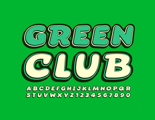 Vector creative banner Green Club. Decorative 3D Font. Retro style Alphabet Letters and Numbers