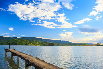 A beautiful empty lake under cloudy sky
