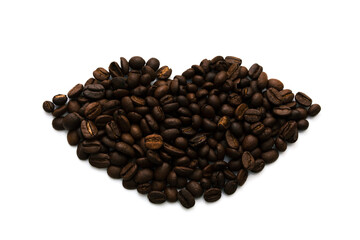 Image of lips made of many coffee beans