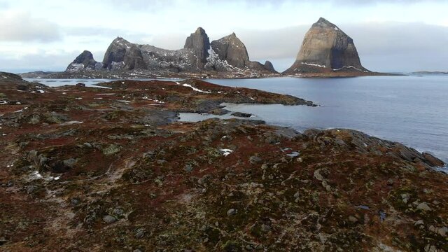 Aerial View of Rocky Coast and Rocks of Traena Island, Norway