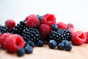 blackberries on a white background macro photo