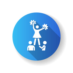 Cheerleading flat design long shadow glyph icon. Cheerleaders doing stunts. Championship. University life and activities. Sport teams encouragement and motivation. Silhouette RGB color illustration