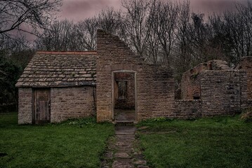 Abandonded buildings in the ghost village of Tyneham in Dorset, UK