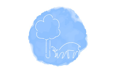 アナログ手書き風のゆるいタッチのアイコン：鹿と木