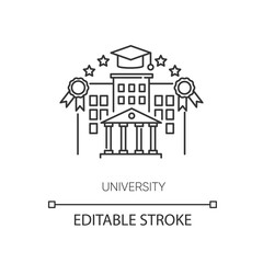 University pixel perfect linear icon. Higher education, student lifestyle thin line customizable illustration. Contour symbol. Academic institution. Vector isolated outline drawing. Editable stroke