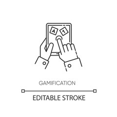 Gamification pixel perfect linear icon. Entertaining education thin line customizable illustration. Contour symbol. Learning and playing. Vector isolated outline drawing. Editable stroke