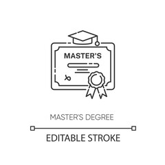 Masters degree pixel perfect linear icon. Higher education thin line customizable illustration. Contour symbol. Graduation certificate vector isolated outline drawing. Editable stroke