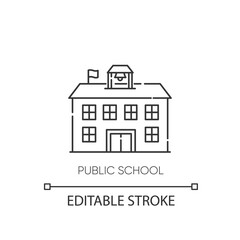 Public school pixel perfect linear icon. Free academic learning thin line customizable illustration. Contour symbol. State school, community college vector isolated outline drawing. Editable stroke