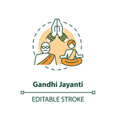 Gandhi jayanti concept icon. Indian holiday, Mahatma Gandhi commemoration idea thin line illustration. International non violence day. Vector isolated outline RGB color drawing. Editable stroke