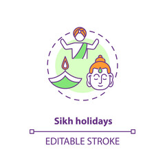 Sikh holidays concept icon. Indian religious festivals, traditions and culture celebration. Sikhism idea thin line illustration. Vector isolated outline RGB color drawing. Editable stroke