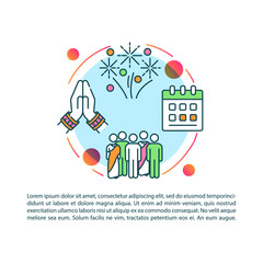 Indian holidays and festivals concept icon with text. Fests in India. Celebrations. Public holidays. PPT page vector template. Brochure, magazine, booklet design element with linear illustrations