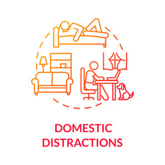 Domestic distractions concept icon. Distance education. Studying at home. Procrastination. Homeschooling idea thin line illustration. Vector isolated outline RGB color drawing