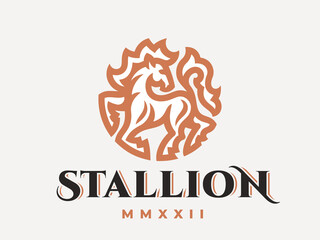 Horse modern logo. Stallion heraldic emblem design editable for your business. Vector illustration.
