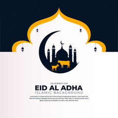Celebration Eid al adha mubarak islamic background with flat style. Mubarak Islamic background