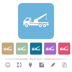 Crane truck flat icons on color rounded square backgrounds