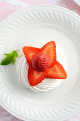 top view strawberry in meringue nest