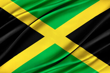 Colorful Jamaica flag waving in the wind. 3D illustration.