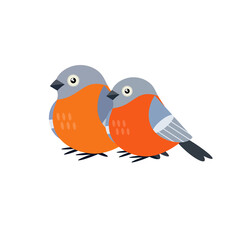 Two Bullfinches. A group of cute forest animals. Couple of bird. Cartoon flat illustration