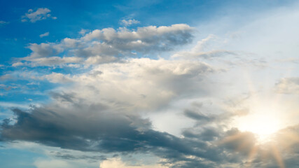 Apstract and blur of sky glows with the light of the bright sun in evening.