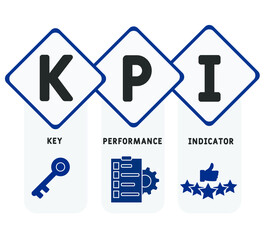 KPI - Key Performance Indicator.  lettering illustration with icons for web banner, flyer, landing page, presentation, book cover, article, etc.