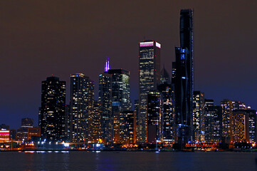 view of the evening chicago from navi pier