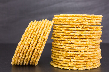 pile of spicy gluten-free wafer cracker with corn starch and potato flakes