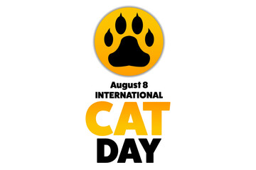 International Cat Day. August 8. Holiday concept. Template for background, banner, card, poster with text inscription. Vector EPS10 illustration.