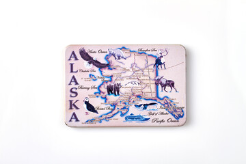 Alaska fauna map isolated on white background. Tourist mam souvenir.