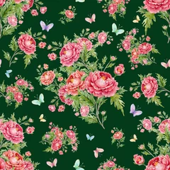Rolgordijnen Seamless pattern bouquets of roses and butterflies Beautiful print for your decor and textile design © Irina Chekmareva