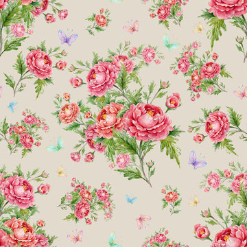 Seamless pattern bouquets of roses and butterflies
Beautiful print for your decor and textile design