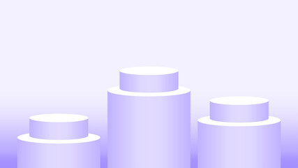 purple pedestal cylinder circle 3 steps for cosmetics showcase, podium circle stage purple pastel soft color, platform steps for advertising, podium round three layers of product display, copy space
