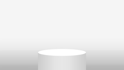 3d pedestal cylinder circle white grey for cosmetics showcase, podium circle stage pastel white color, platform 1 step for advertising copy space, one podium round for product display