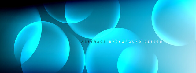 Vector abstract background liquid bubble circles on fluid gradient with shadows and light effects. Shiny design templates for text