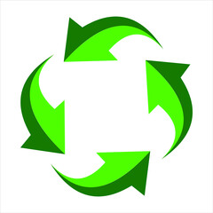 Green arrows recycle eco symbol vector illustration isolated on white background. Recycled sign. Cycle recycled icon. Recycled materials symbol. Recycled icon eps.