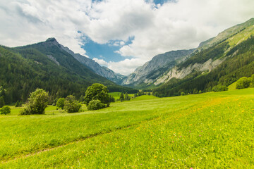 Fototapeta na wymiar View of the Hochschwab Mountains in Styria